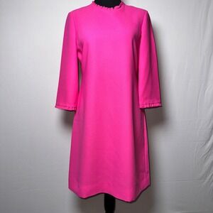 Kate Spade New York Hot Pink Ruffle Neck Shift Dress Womens‎ 4 3/4 Sleeve Mini